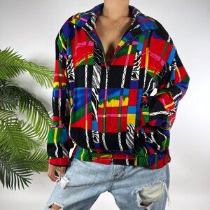 Women's Vintage 80s 90s Colorful Abstract Boho Retro Windbreaker Jacket / Med